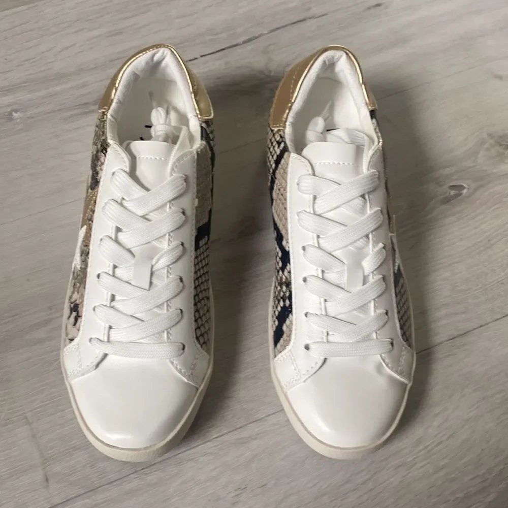 Justfab Zaylee Snakeskin Sneakers Goldsnake‎ 6 Nwt in packaging